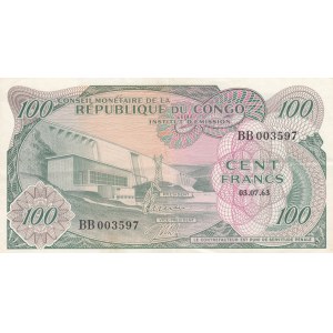 Congo Democratic Republic, 100 Francs, 1963, XF, p1