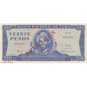 Cuba, 20 Pesos, 1971, UNC, p105a, SPECIMEN