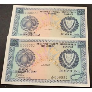 Cyprus, 250 Mils, 1982, UNC, p41c, (Total 2 consecutive banknotes)
