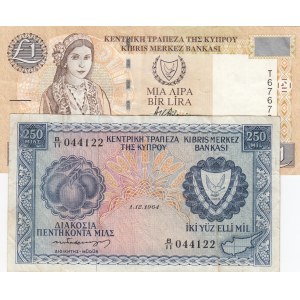 Cyprus, 250 Mils and 1 Pound, 1964/1997, VF, p41a, p57, (Total 2 banknotes)