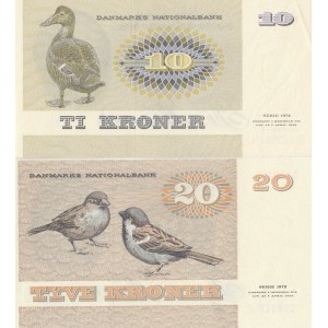 Denmark, 10 Kroner and 20 Kroner, 1972, UNC, p48, p49, (Total 2 banknotes)