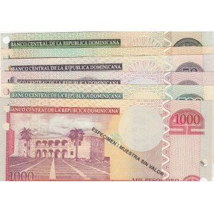 Dominican Republic, 10 Pesos, 20 Pesos, 50 Pesos, 200 Pesos, 500 Pesos and 1000 Pesos, 2002/2010, UNC, (Total 6 banknotes), SPECIMEN