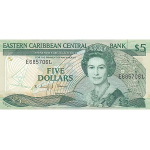 East Caribbean, 5 dollars, 1988, UNC, p22l