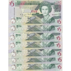 East Caribbean States, 5 Dollars, 2008, UNC, p47a, (Total 7 banknotes)