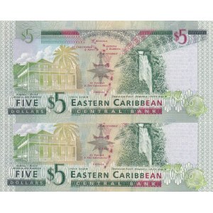 East Caribbean States, 5 Dollars, 2008, UNC, p47a, (Total 2 consecutive banknotes)