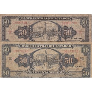 Ecuador, 50 Sucres, 1966/1988, FINE (-), p116c, p122a, (Total 2 banknotes)