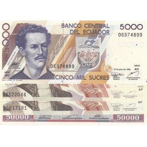 Ecuador, 5000 Sucres, 10000 Sucres (2) and 50000 Sucres, 1999, UNC, (Total 4 banknotes)