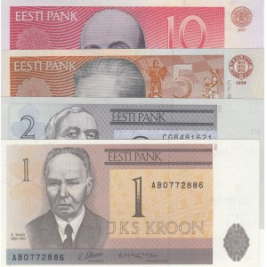 Estonia, 1 Kroon, 2 Krooni, 5 Krooni and 10 Krooni, 1992/2007, UNC, p69, p70, p76, p85b, (Total 4 banknotes)