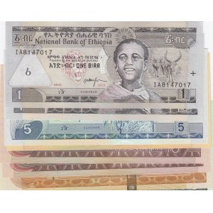 Ethiopia, 1 Birr (2), 5 Birr (2), 10 Birr (2), 50 Birr and 100 Birr, 1998/2007, UNC, (Total 8 banknotes)