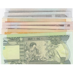 Ethiopia, 1 Birr (2), 5 Birr (2), 10 Birr (2), 50 Birr and 100 Birr, 1998/2007, UNC, (Total 8 banknotes)