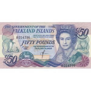 Falkland Islands, 50 Pounds, 1990, AUNC, p16a