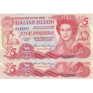 Falkland Islands, 5 Pounds, 2005, UNC (-), p17a, (Total 2 consecutive banknotes)