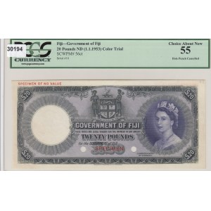 Fiji, 20 Pounds, 1953, AUNC, p56, COLOR TRIAL SPECIMEN