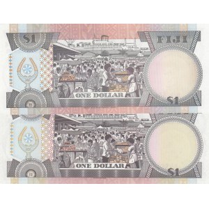 Fiji, 1 Dollar (2), 1987/1993, UNC, p86a, p89, (Total 2 banknotes)