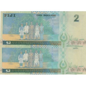 Fiji, 2 Dollars, 2002, UNC, p104a, (Total 2 consecutive banknotes)