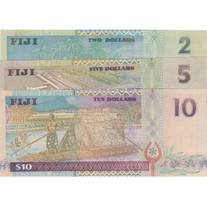 Fiji, 2 Dollars, 5 Dollars and 10 Dollars, 2002, UNC, p104, p105, p106, (Total 3 banknotes)