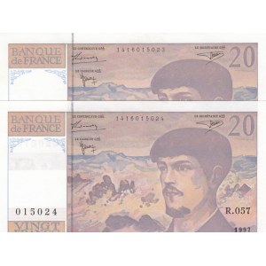 France, 20 Francs (2), 1997, UNC, p151i, (Total 2 consecutive banknotes)