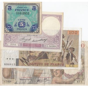 France, 5 Francs (2) and 100 Francs (2), 1933/1979, FINE / VF, (Total 4 banknotes)