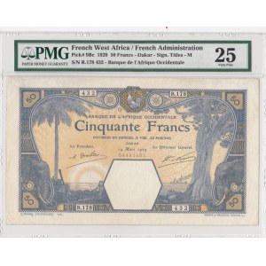French West Africa, 50 Francs, 1929, XF, p9Bc