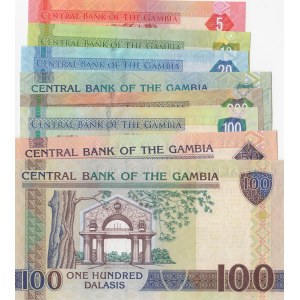 Gambia, 5 Dalasis, 10 Dalasis, 20 Dalasis, 25 Dalasis, 50 Dalasis, 100 Dalasis (2) and 200 Dalasis, UNC, (Total 8 banknotes)