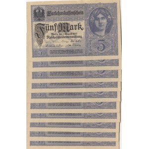 Germany, 5 Mark, 1917, UNC, p56b, (Total 10 consecutive banknotes)