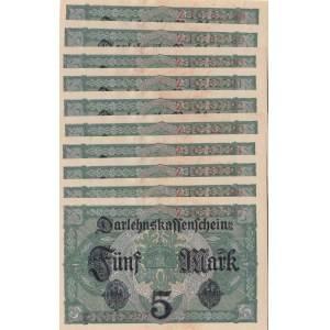 Germany, 5 Mark, 1917, UNC, p56b, (Total 10 consecutive banknotes)