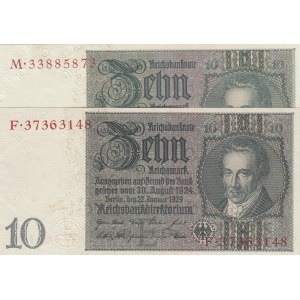 Germany, 10 Mark, 1929, UNC, p180a, (Total 2 banknotes)