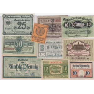 Germany, Notgeld, 1 Pfennig, 10 Pfennig (4), 25 Pfennig (3) and 50 Pfennig (2), 1918/1922, UNC, (Total 10 banknotes)