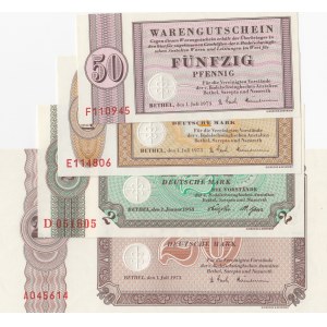 Germany, Bethel, 50 Pfennig, 1 Mark, 2 Mark and 20 Mark, 1973, UNC, (Total 4 banknotes)