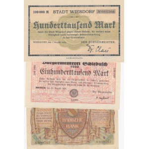 Germany, 100.000 Mark (2) and 10.000 Mark, 1923, AUNC / UNC, (Total 3 banknotes)
