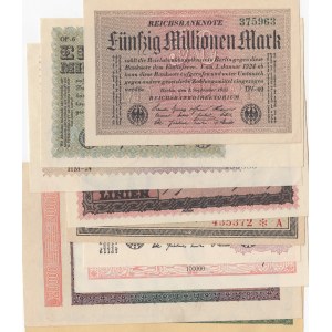 Germany, 10 Mark, 500 Mark, 1.000 Mark, 20.000 Mark, 100.000 Mark, 5.000.000 Mark (2), 10.000.000 Mark and 50.000.000 Mark, 1922/1923, UNC, (Total 10 banknotes)