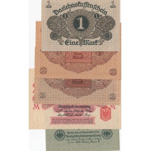 Germany, 1 Mark (2) and 2 Mark (3), 1914/1920, UNC, (Total 5 banknotes)