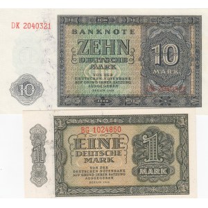 Germany- Democratic Republic, 1 Mark and 10 Mark, 1948, UNC, p9, p12, (Total 2 banknotes)