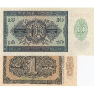 Germany- Democratic Republic, 1 Mark and 10 Mark, 1948, UNC, p9, p12, (Total 2 banknotes)