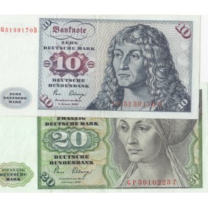 Germany- Federal Republic, 10 Mark and 20 Mark, 1980, XF, p31c, p32c, (Total 2 banknotes)