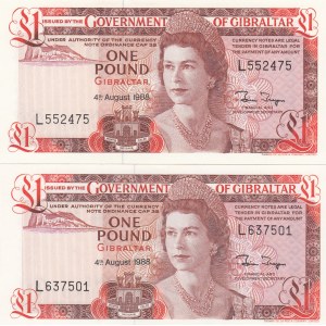 Gibraltar, 1 Pound, 1988, UNC, p20e, (Total 2 banknotes)