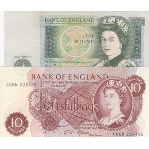 Great Britain, 10 Shillings and 1 Pound, 1967/1978, UNC, p373c, p377a, (Total 2 banknotes)
