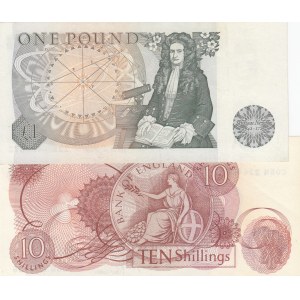 Great Britain, 10 Shillings and 1 Pound, 1967/1978, UNC, p373c, p377a, (Total 2 banknotes)