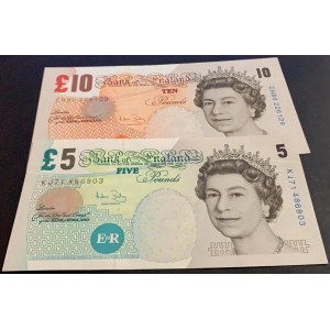 Great Britain, 5 Pounds and 10 Pounds, 2004, UNC, p391c, p389c, (Total 2 banknotes)