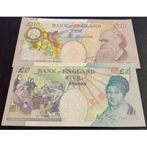 Great Britain, 5 Pounds and 10 Pounds, 2004, UNC, p391c, p389c, (Total 2 banknotes)