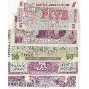 Great Britain, 5 Pence, 10 Pence, 50 Pence and 1 Pound (2), 1962, UNC, (Total 5 banknotes)