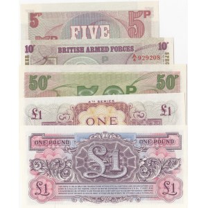 Great Britain, 5 Pence, 10 Pence, 50 Pence and 1 Pound (2), 1962, UNC, (Total 5 banknotes)