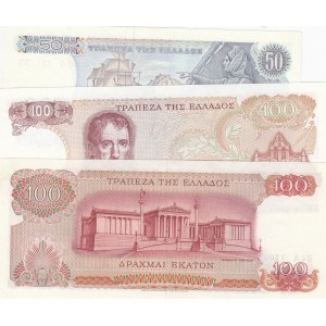 Greece, 50 Drachmai and 100 Drachmai (2) 1967/1978, UNC, p196b, p199, p200b, (Total 3 banknotes)