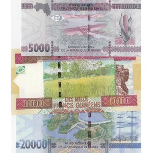 Guinea, 5.000 Francs, 10.000 Francs and 20.000 Francs, 2012/2015, UNC, p46, p47, p48, (Total 3 banknotes)