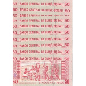 Guinea-Bissau, 50 Pesos, 1990, UNC, p10, (Total 10 consecutive banknotes)