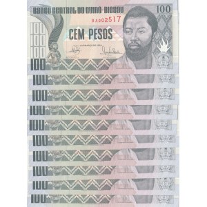 Guinea-Bissau, 100 Pesos, 1990, UNC, p11, (Total 10 consecutive banknotes)