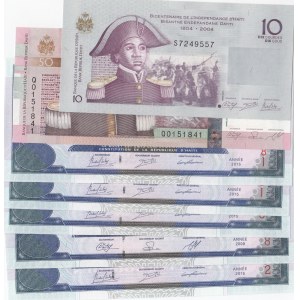 Haiti, 10 Gourdes Goud, 50 Gourdes Goud and 25 Gourdes (5), 2009/2015, UNC, (Total 7 banknotes)