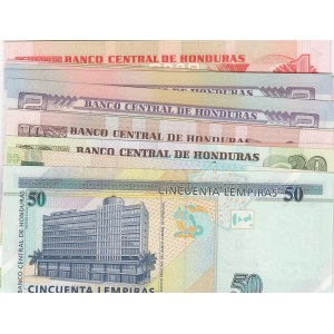 Honduras, 1 Empira (3), 2 Lempiras (3), 5 Lempiras (2), 10 Lempiras (2), 20 Lempiras (2) ve 50 Lempiras, 1997/2012, UNC, (Total 13 banknotes)