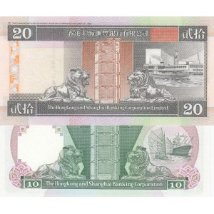 Hong Kong, 10 Dollars and 20 Dollars, 1990/2002, UNC, p191c, p201d, (Total 2 banknotes)