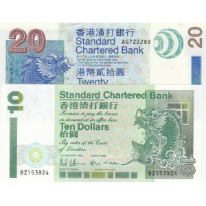 Hong Kong, 10 Dollars and 20 Dollars, 1994/2003, UNC, p284b, p291, (Total 2 banknotes)